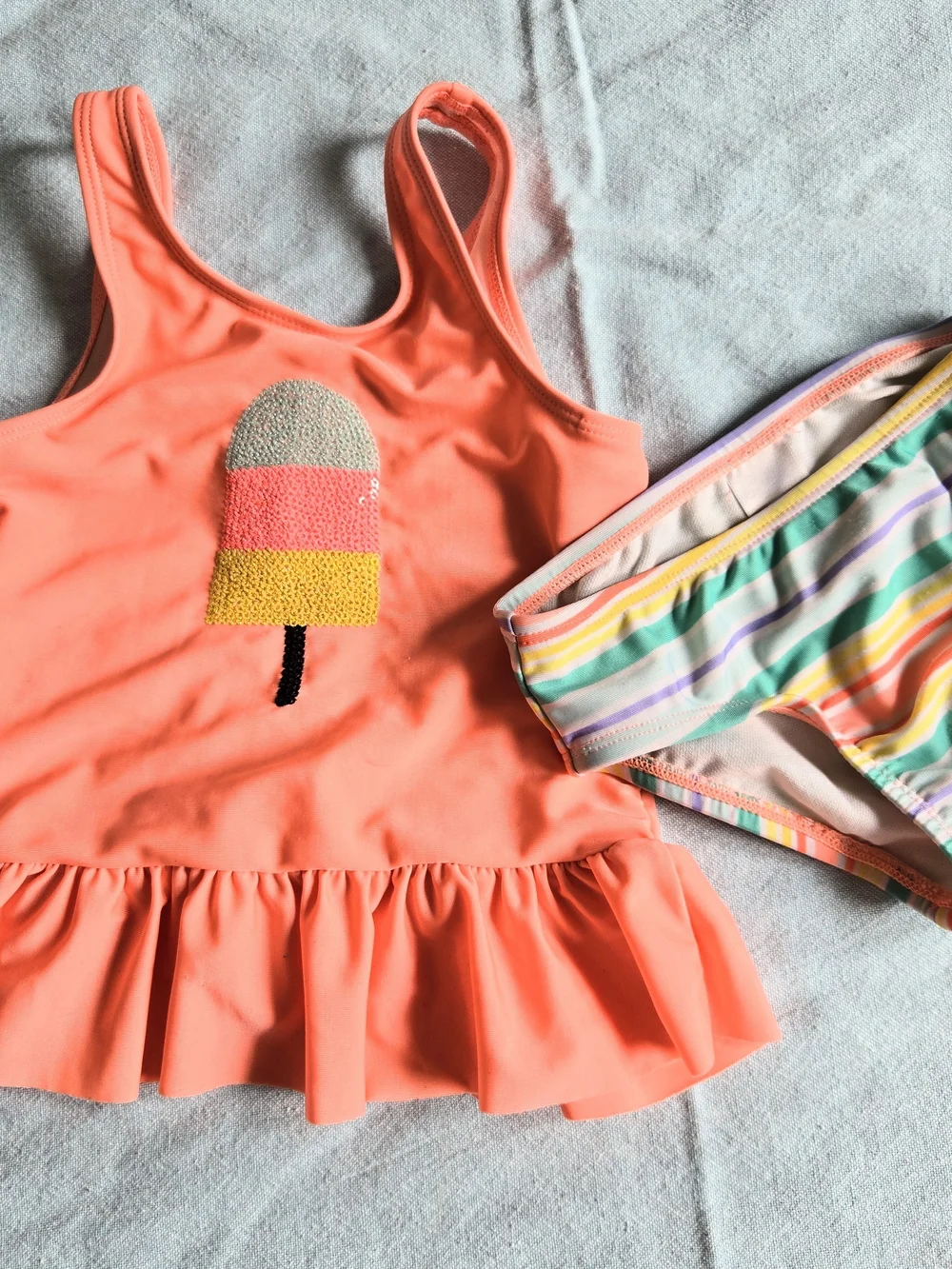3T Cat & Jack Coral Tankini with Popsicle Appliqué and Striped Bottoms